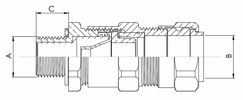 E1WB BR Double Compression Barrier Cable Gland 2D Diagram